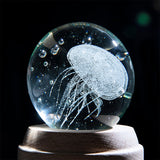 H&D White Jellyfish Sculpture Glow in the Dark Fengshui Glass Ball Figurine Ornament Handblown Artwork Home Office Decor Gift