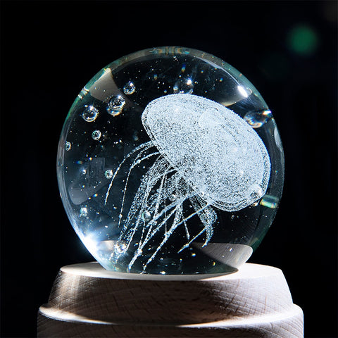 H&D White Jellyfish Sculpture Glow in the Dark Fengshui Glass Ball Figurine Ornament Handblown Artwork Home Office Decor Gift