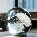H&D White Jellyfish Sculpture Glow in the Dark Fengshui Glass Ball Figurine Ornament Handblown Artwork Home Office Decor Gift