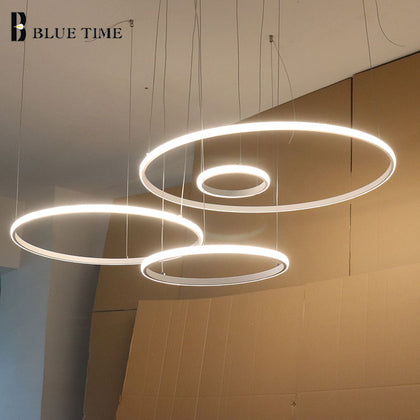 20cm Rings Modern Led Pendant Light For Dining room Living room Kitchen Lamps Black White Gold Ceiling Pendant Lamps