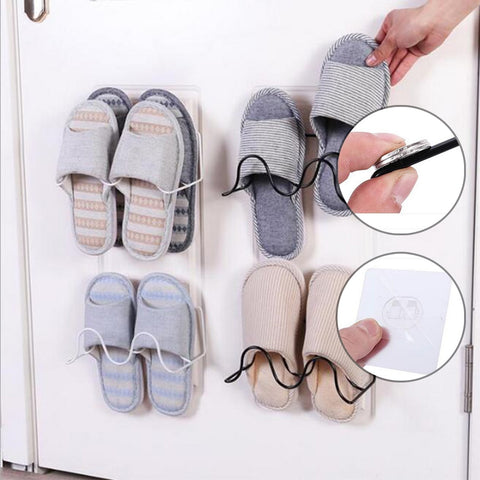 Double-layer Shoes Holder Wall Mount Slipper Hanging Shelf Organizer Living Room