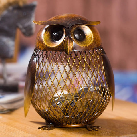 Tooarts Piggy Bank Owl Figurine Money Box Metal Coin Box Saving Box Home Decoration Crafts Gift For coins new year decorations